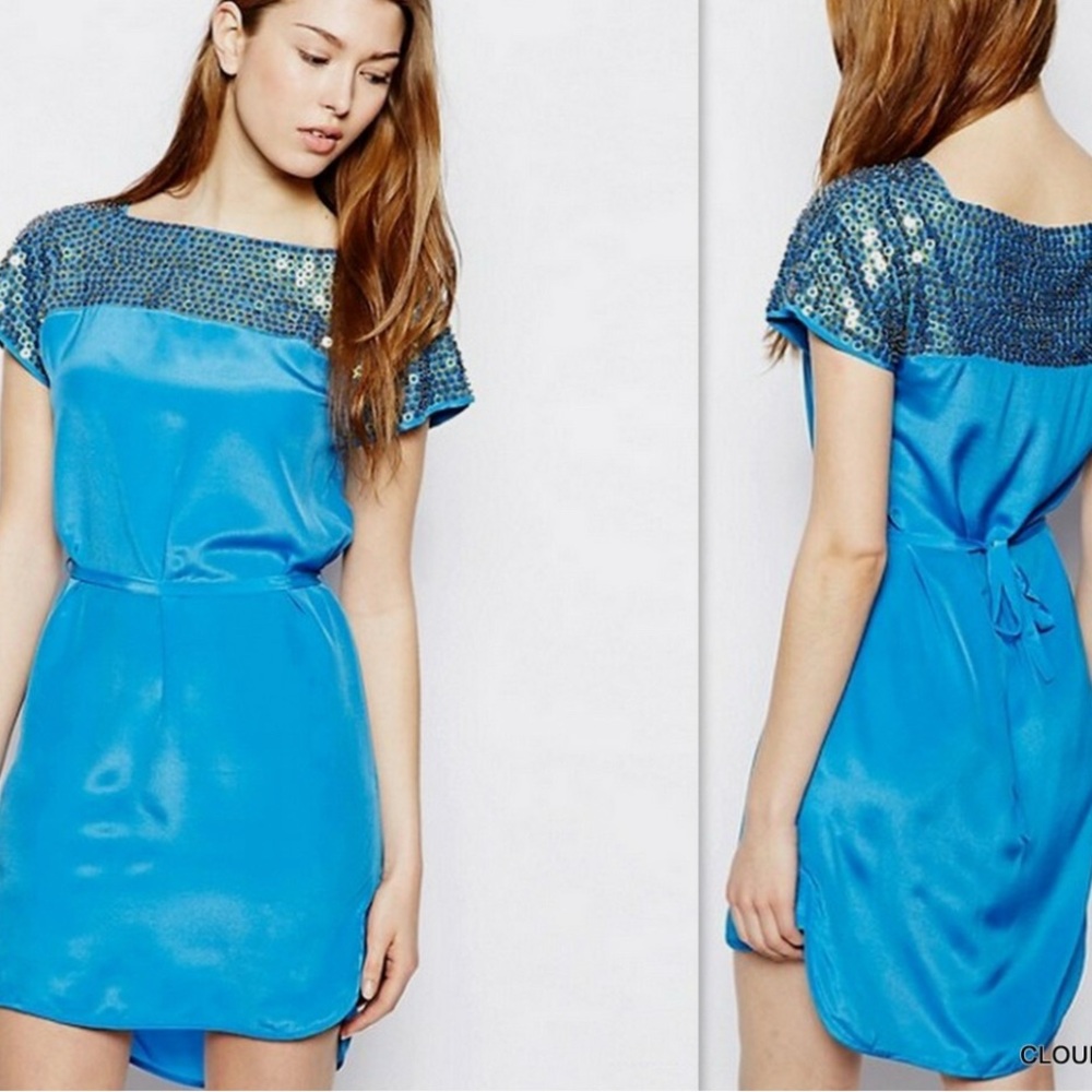 French Connection Blue Sequin Mini Dress - Size 4 - Excellent Condition